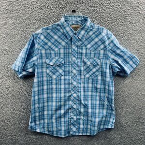 Wrangler Mens Western Snap Shirt XL Blue Plaid Pearl Snap Ranch Cowboy Rodeo